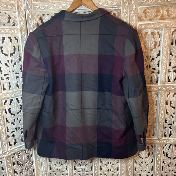 Vintage Albert Capraro Jacket Coat Blazer Gray Burgundy Plaid USA Union Made 16 - Picture 7 of 10